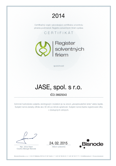 Bisnode certifikát solventnosti